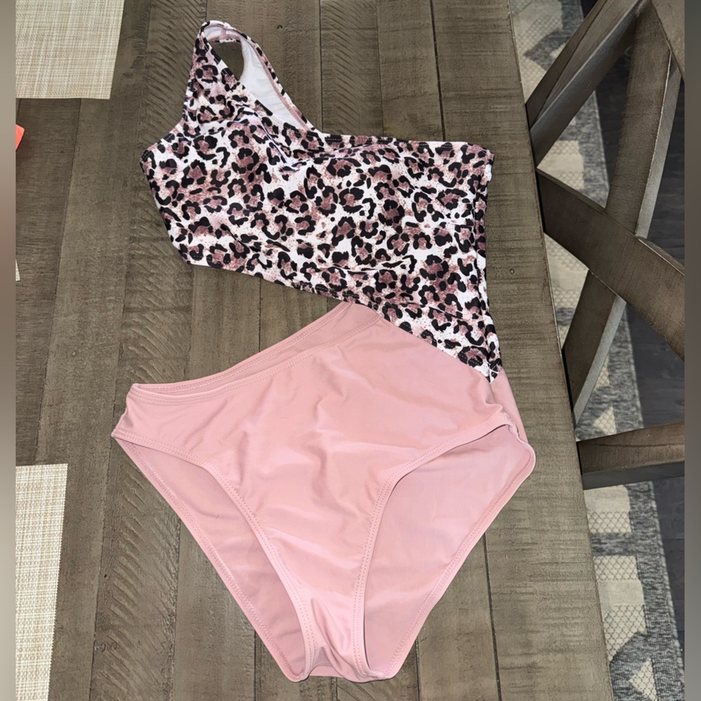 Pink and Leopard Print one piece swimsuit